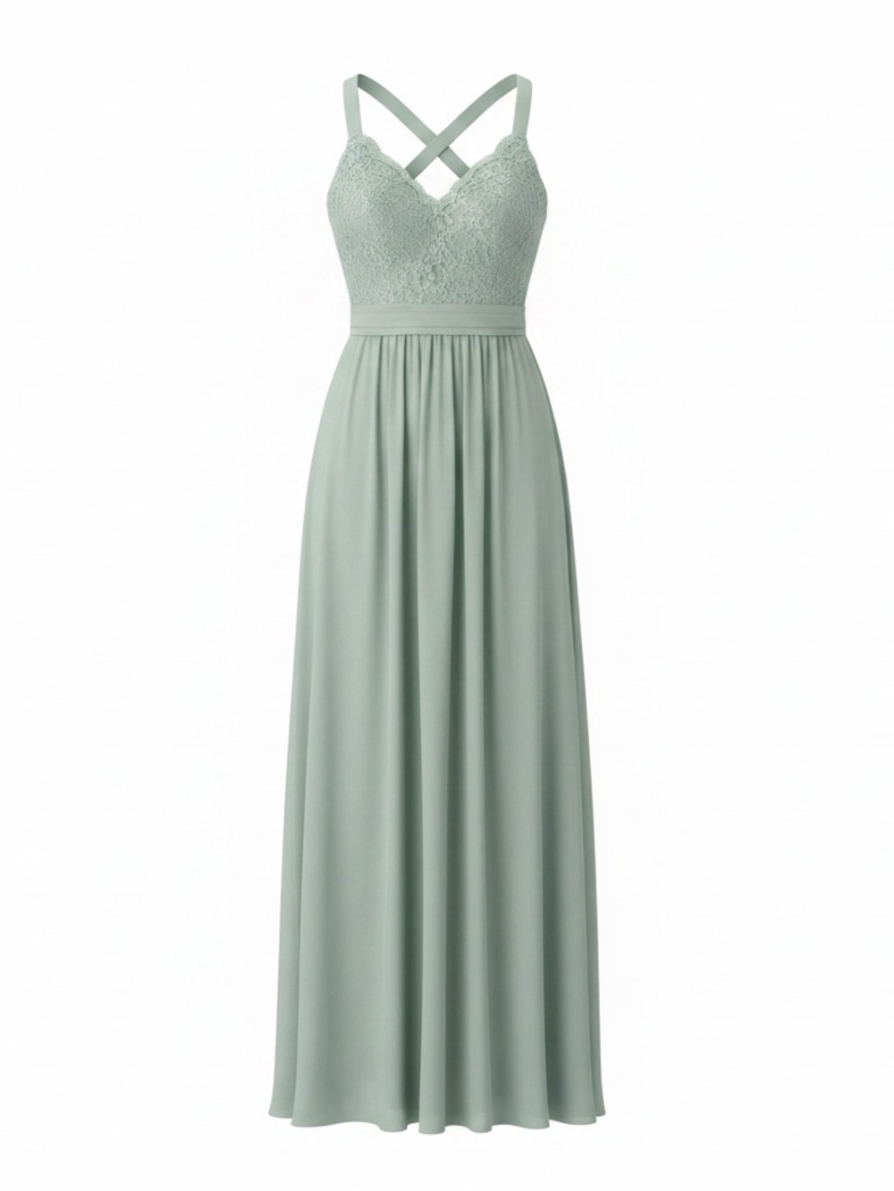 Azazie Sage Lace Bodice Crisscross Maxi Dress